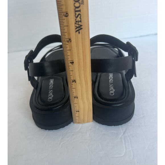 Crown Vintage Cleona Black Leather Strappy Platform Buckle Square Toe Sandal 8M - Picture 8 of 11